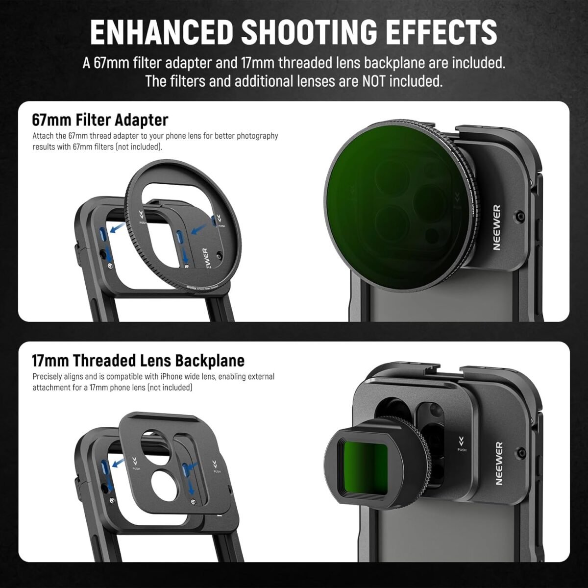 1747253445 neewer 15 pro max cage video rig with 67mm filter adapter 17mm thread.jpg