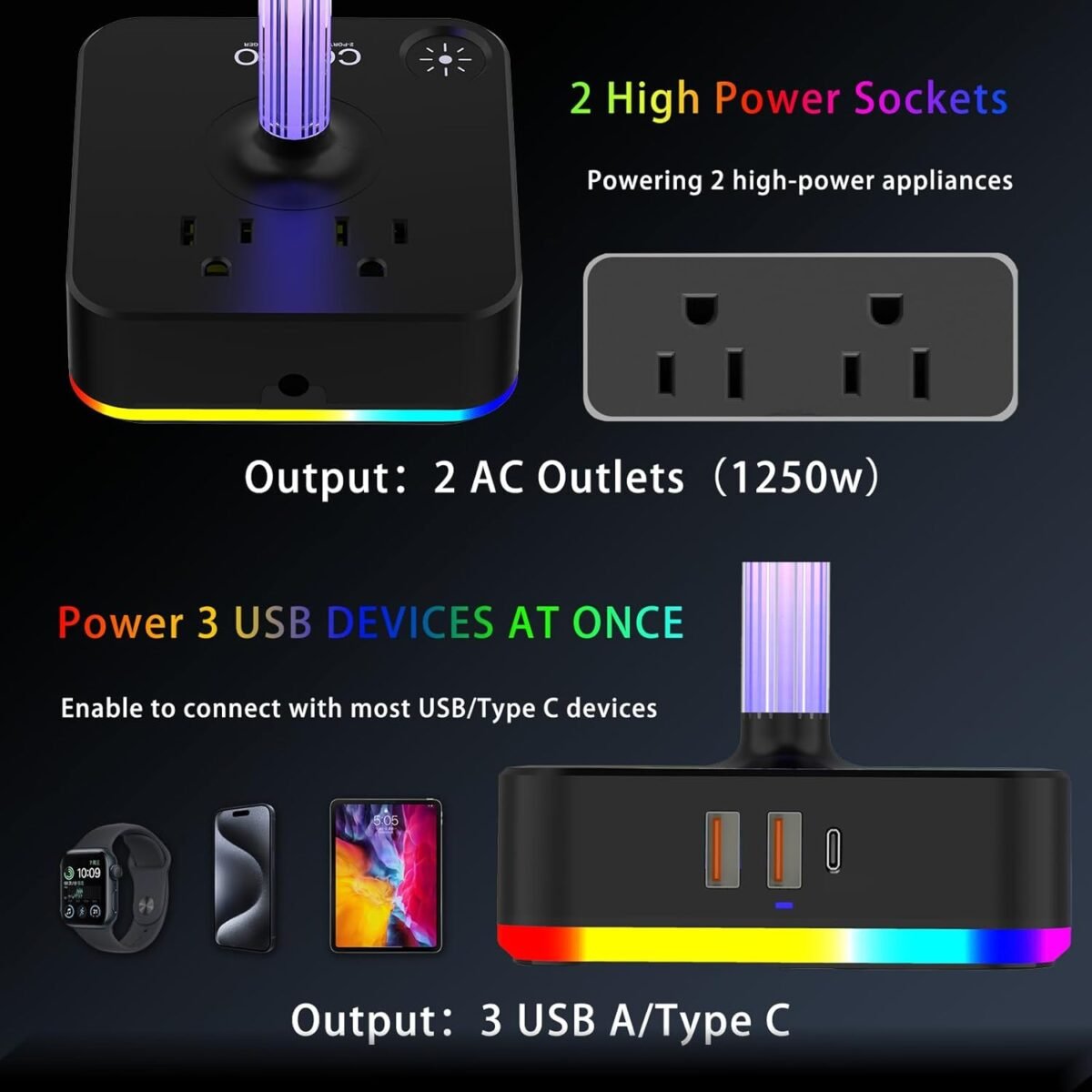1747349190 cozoo rgb headphone stand with charger 3 usb ports and 2 ac outlets2.jpg