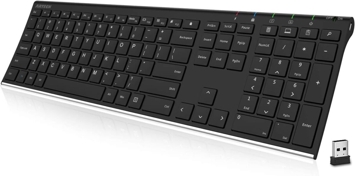 Arteck 2.4g wireless keyboard stainless steel ultra slim full size key.jpg