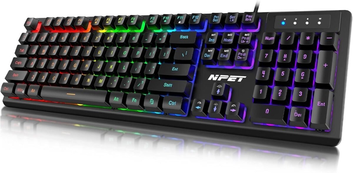 Npet k10 wired gaming keyboard led backlit spill resistant design m.jpg