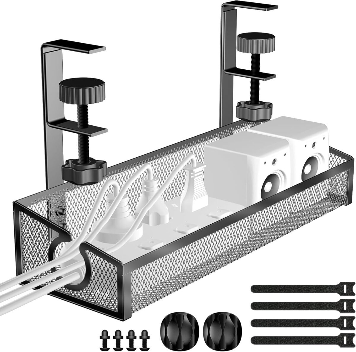Under desk cable management tray black no drill organizer with clamp.jpg