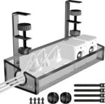 Under desk cable management tray black no drill organizer with clamp.jpg