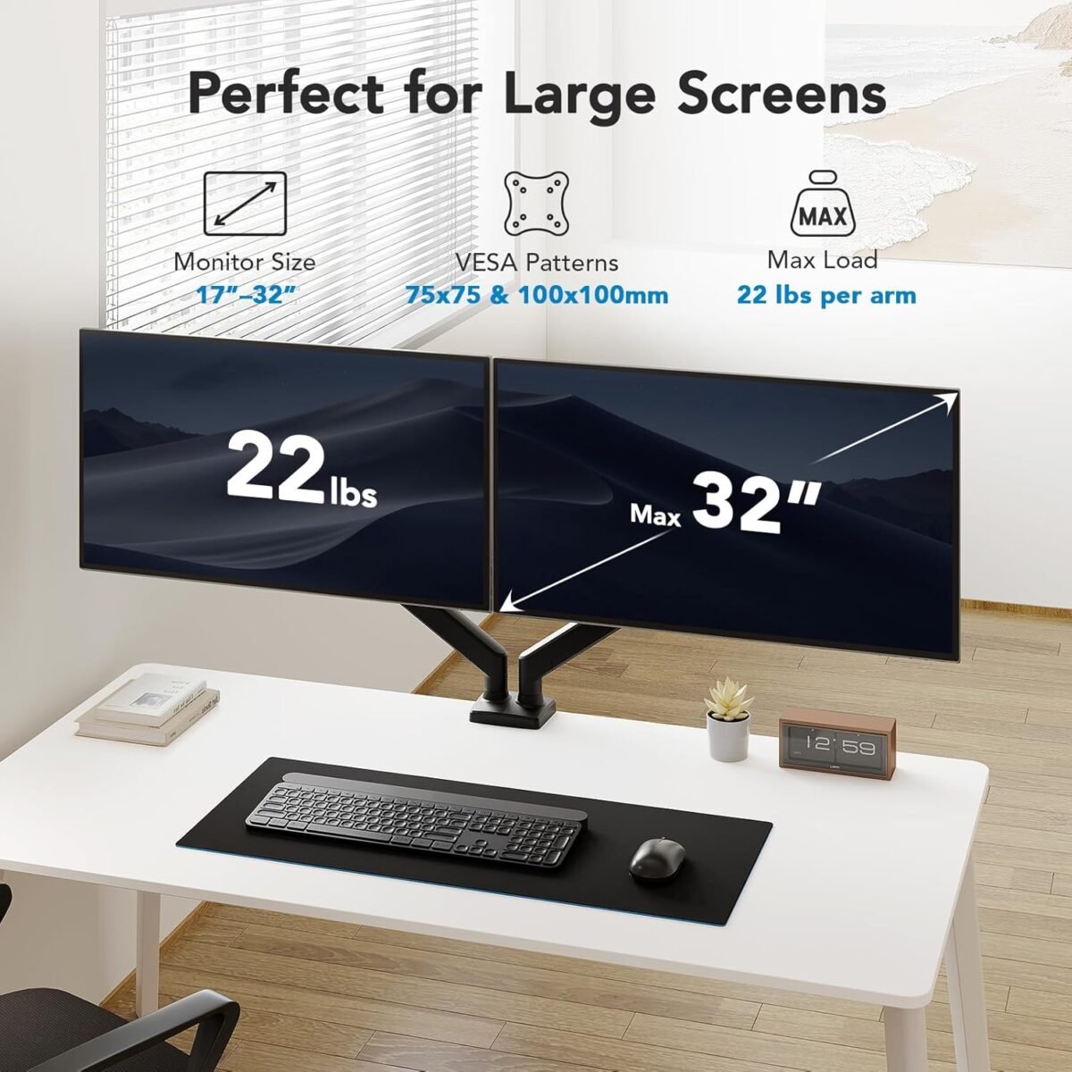 1750979314 huanuo dual monitor mount for 2 monitors up to 32 inches each arm hol.jpg