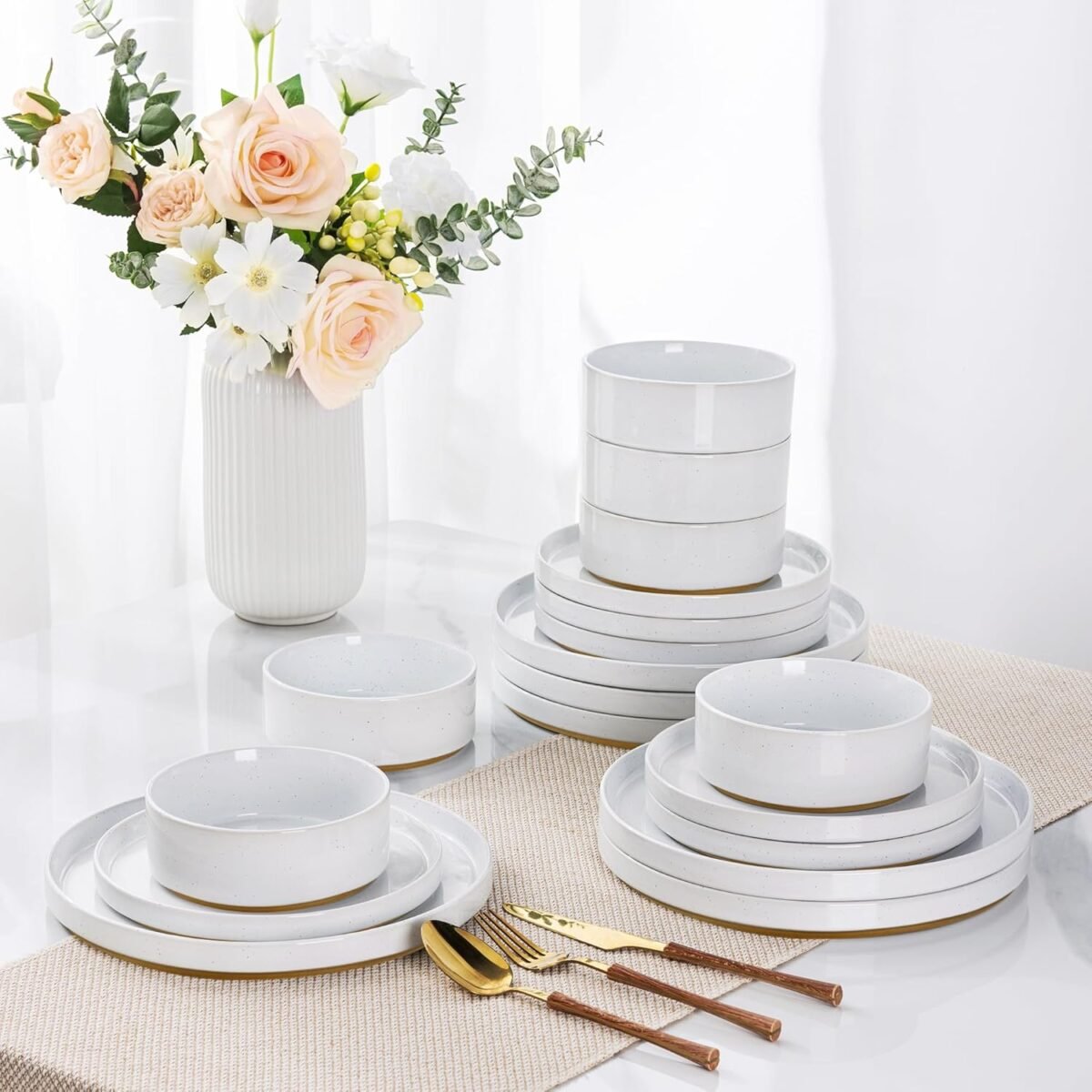 Amorarc ceramic dinnerware set for 6 speckled stoneware plates and b.jpg