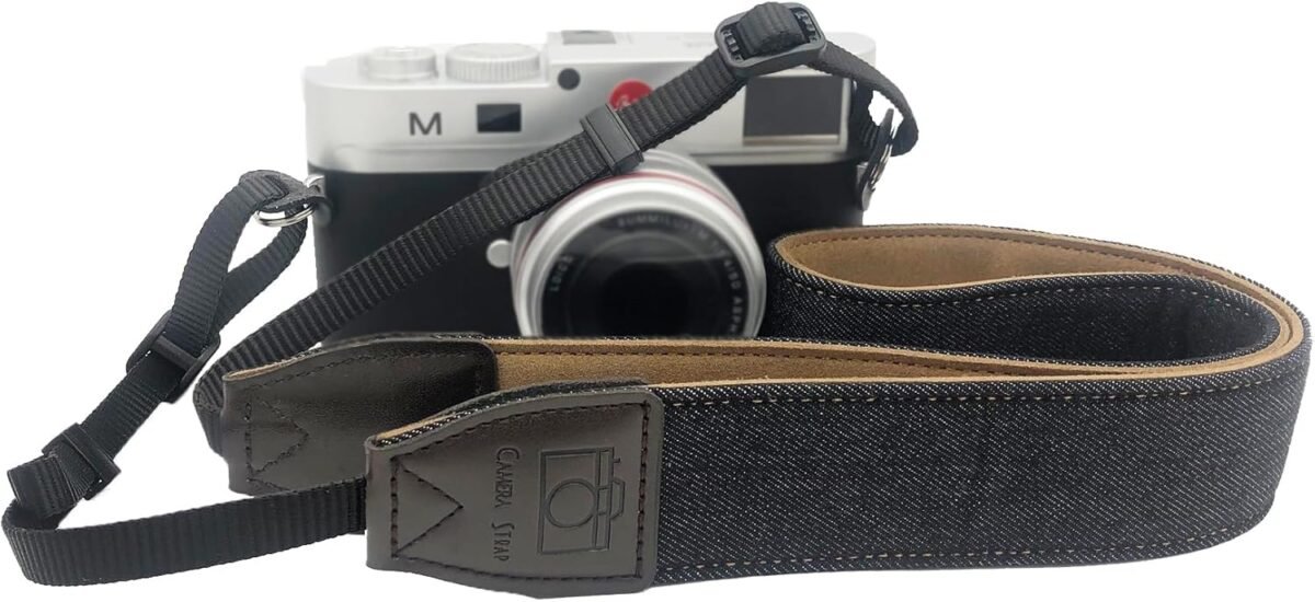 Black camera strap 1.5 wide soft pure cotton woven camera strap adj.jpg