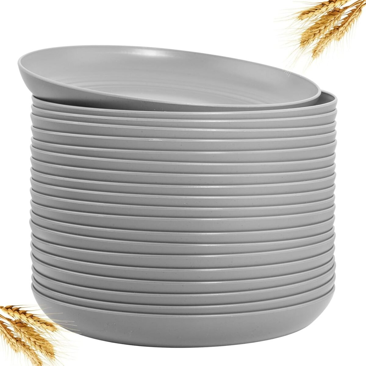 Liyh 20 pcs grey wheat straw plastic plates 9 inch unbreakable dinne.jpg