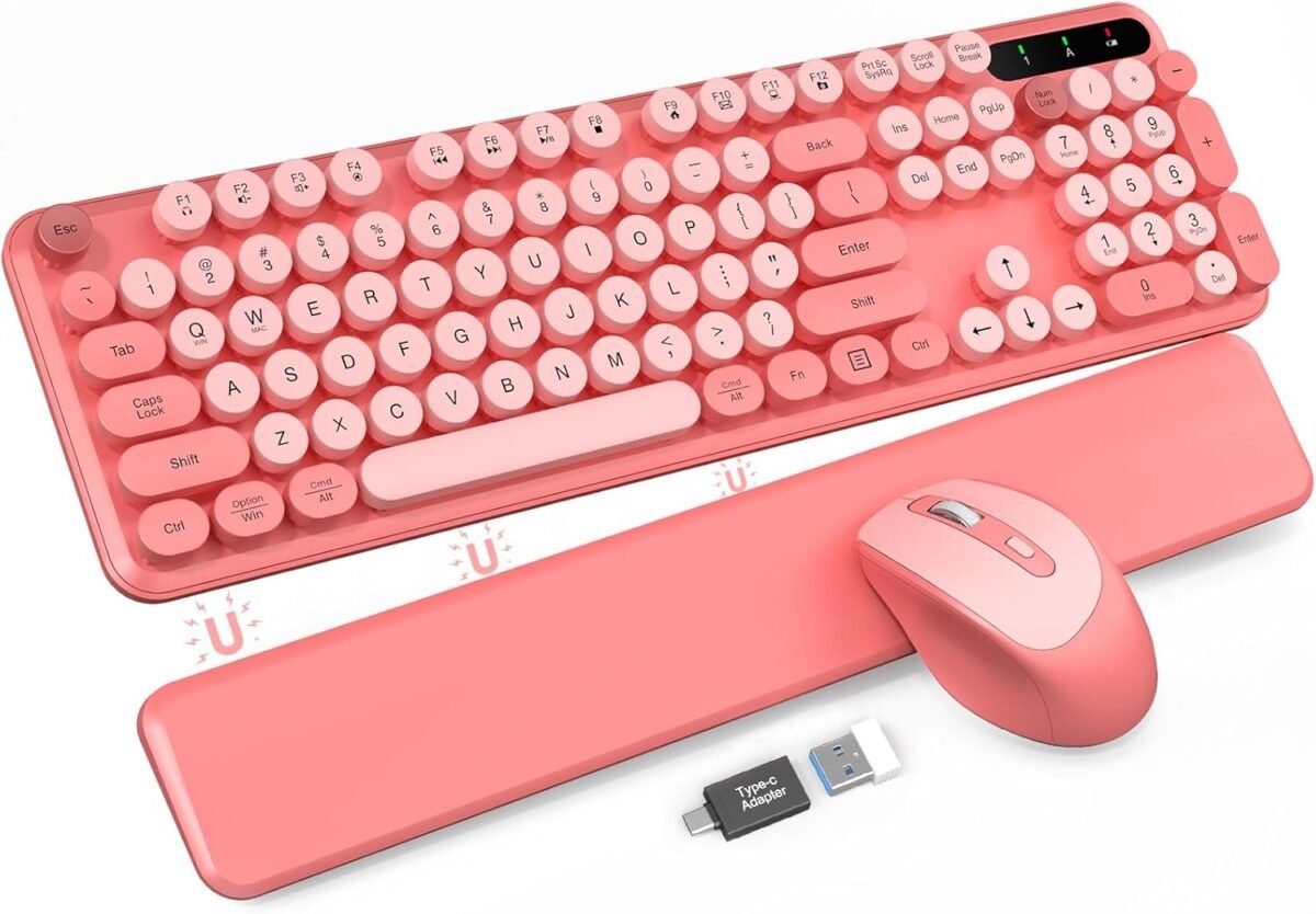 Wireless keyboard and mouse cute typewriter keyboard with detachable.jpg