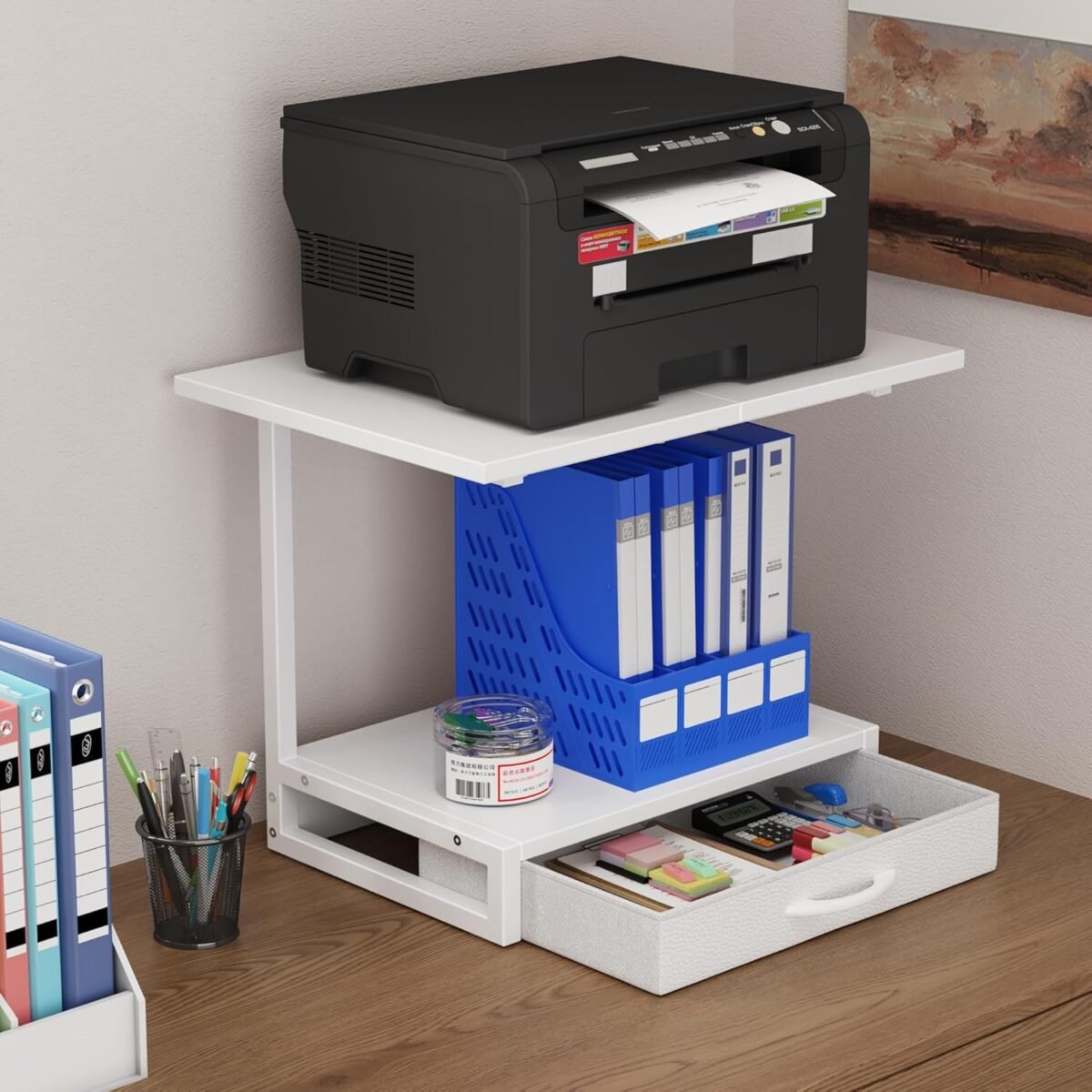 1753940335 2 tier desktop printer stand with fabric drawer prtiner table with st.jpg