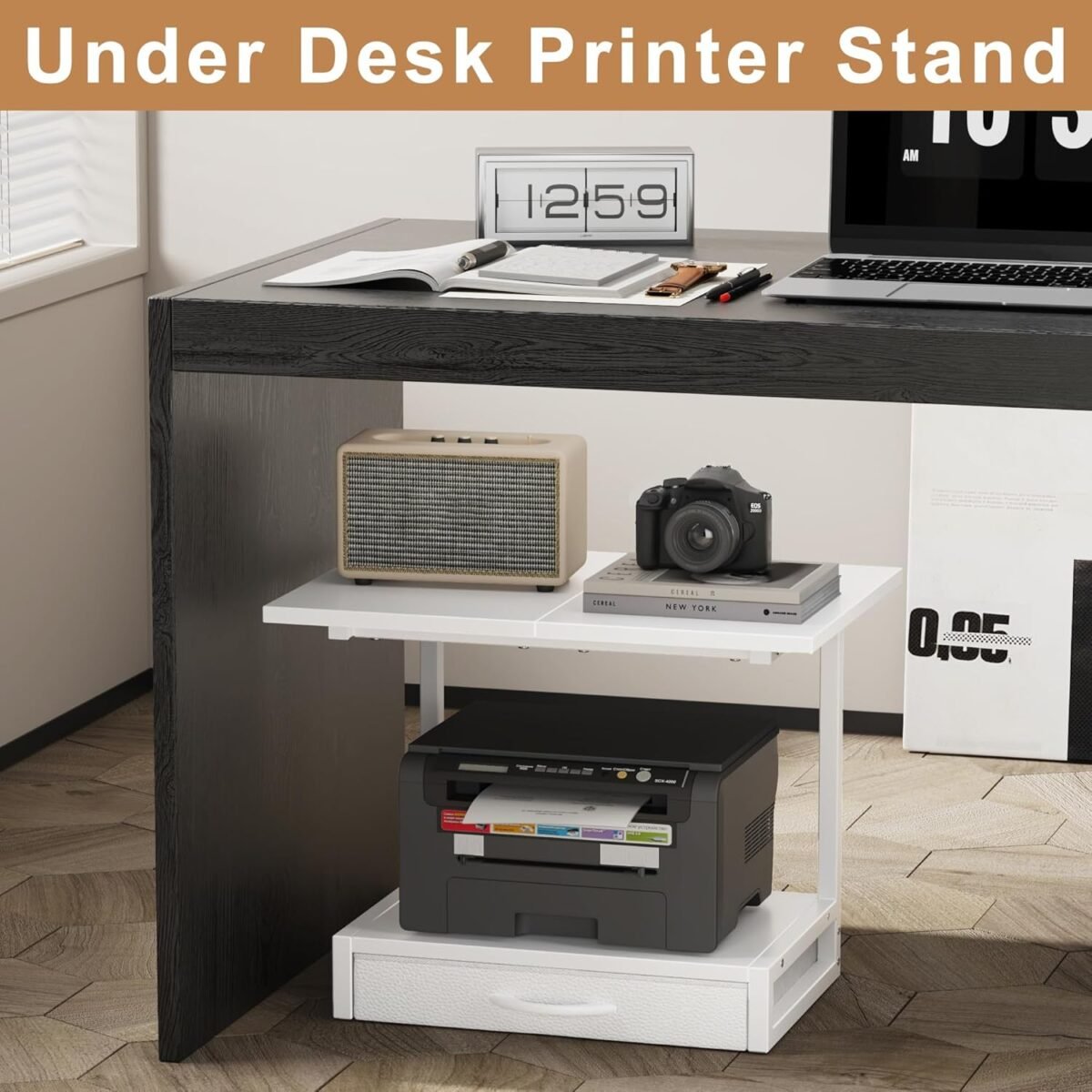 1753940337 2 tier desktop printer stand with fabric drawer prtiner table with st.jpg