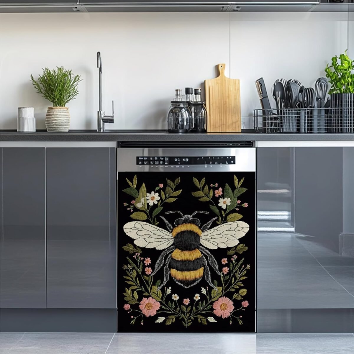Bee magnet dishwasher coverflower plant magnet sticker fridge panel d.jpg