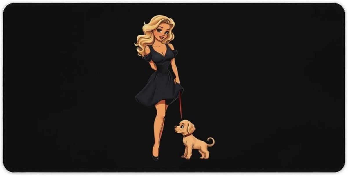 Blonde pin up girl puppy large mouse pad non slip durable desk mat com.jpg