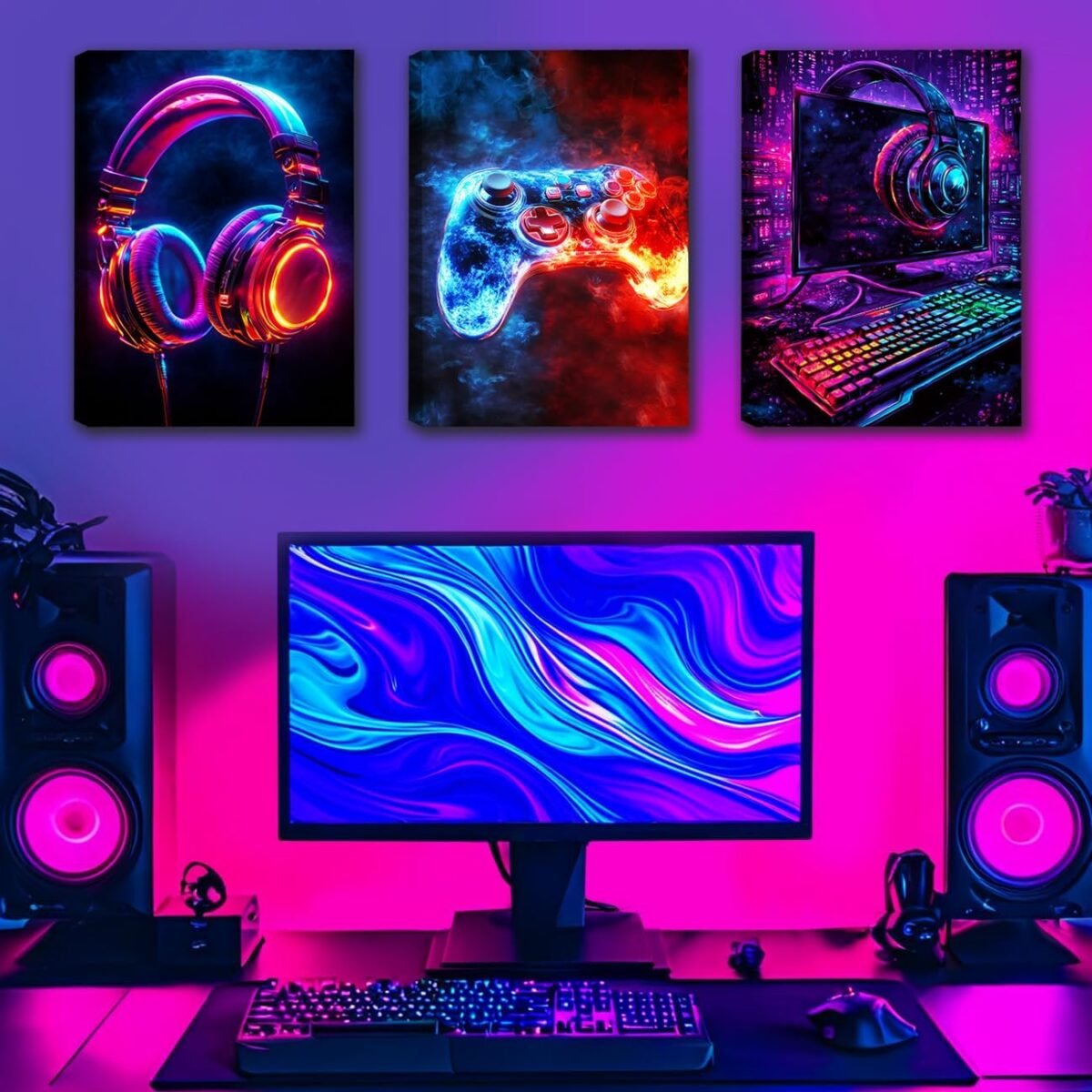 Cdiwidh 3 pcs gaming wall art vdeo gamer posters for boys room neon c.jpg