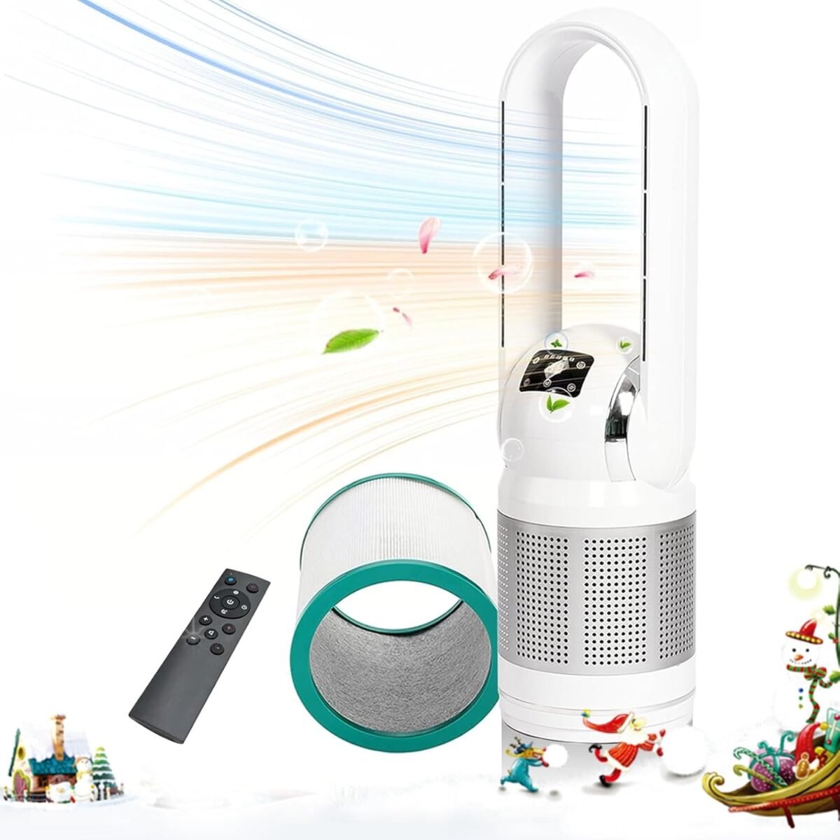 Heatit bladeless fan with remote and air purifier tower fan 80° oscill.jpg
