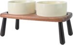 Spunkyjunky ceramic elevated dog bowls raised with acacia bamboo woode.jpg