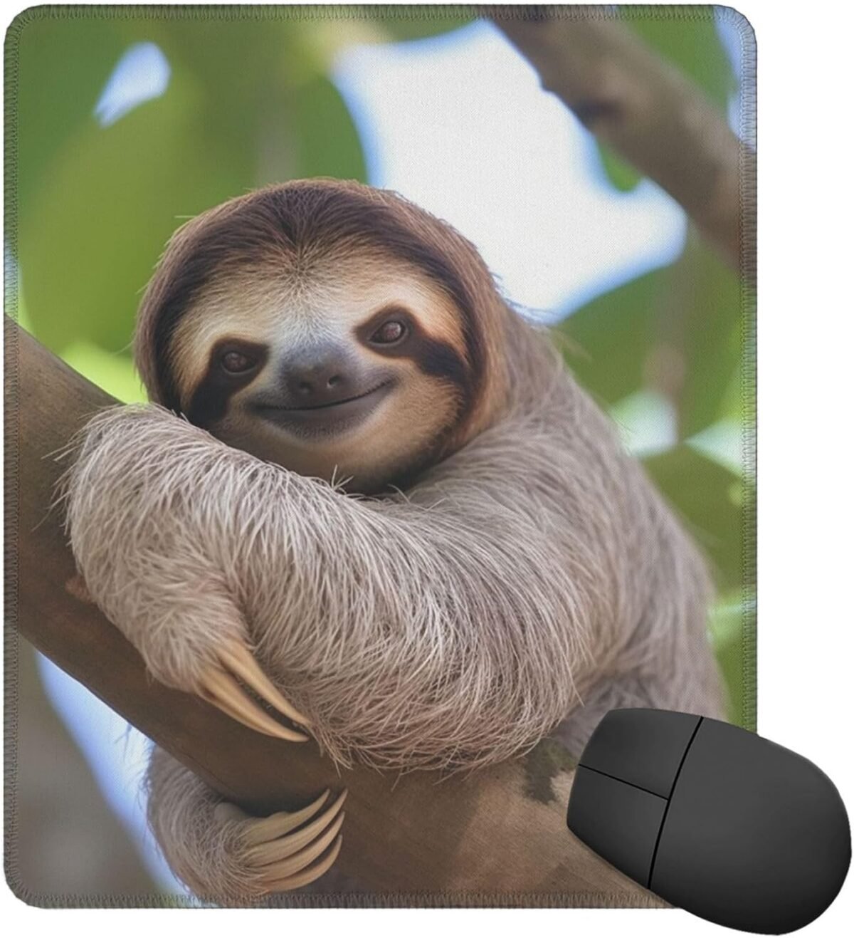 Square mouse pad with non slip rubber base a sloth on a tree branch mo.jpg