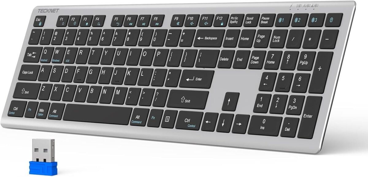 Tecknet bluetooth keyboard rechargeable 4 device free switching 2.4g.jpg