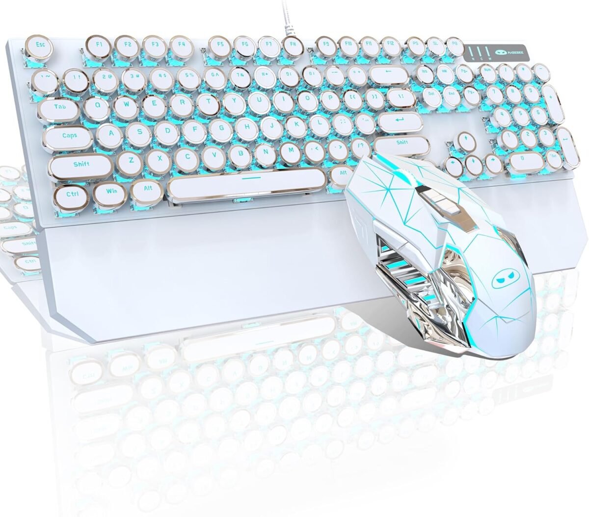 Typewriter mechanical gaming keyboard and mouse combo retro punk roun.jpg