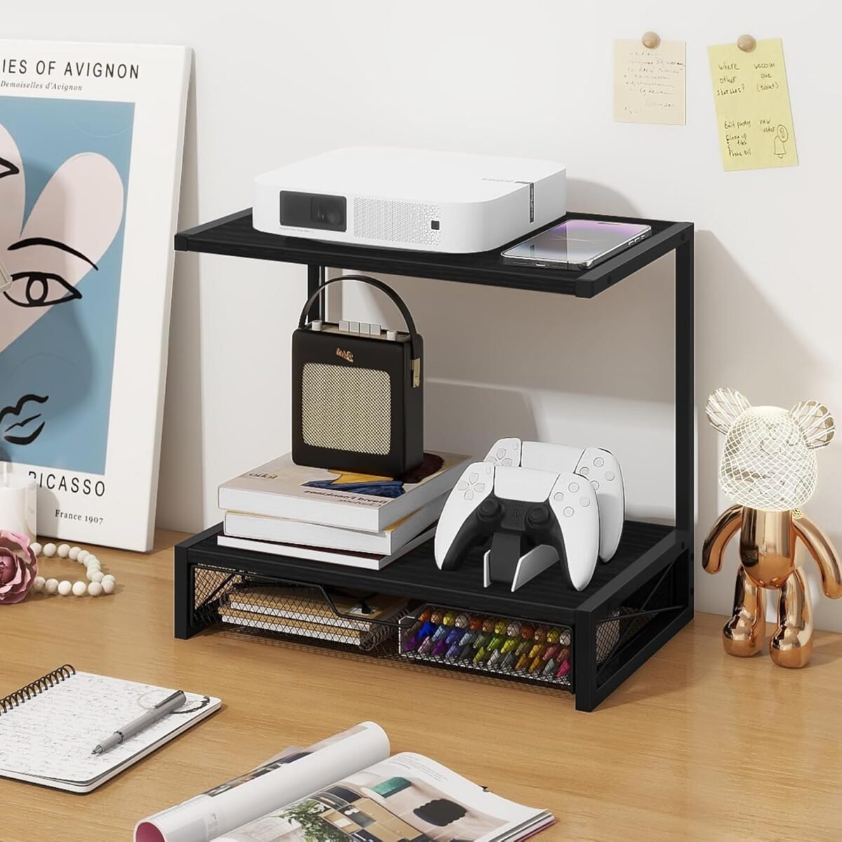 1754026778 eliteroo 2 tier printer shelf with drawers wooden desk organizer shel.jpg