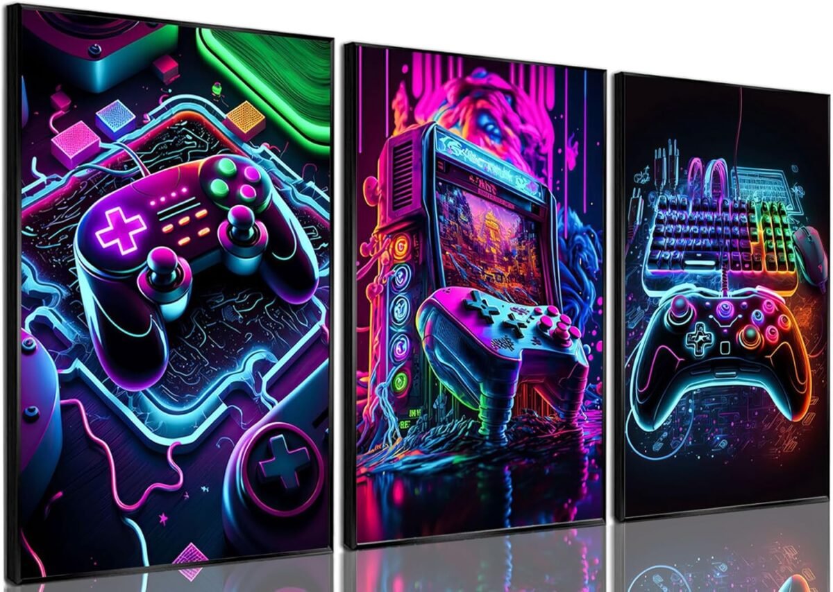 Game room decor posters set of 3 neon gaming accessories theme canva.jpg