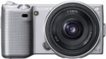 Sony alpha nex 5as digital camera with 16mm f2.8 lens silver old.jpg