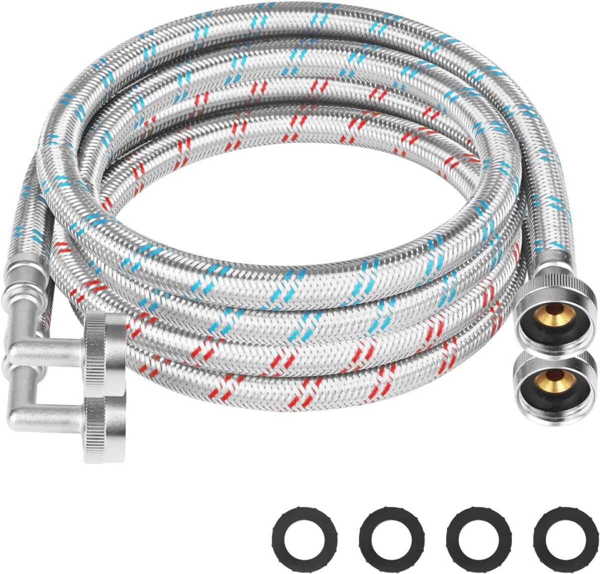 Stainless steel washing machine hoses with 90 degree 6ft elbow univers.jpg