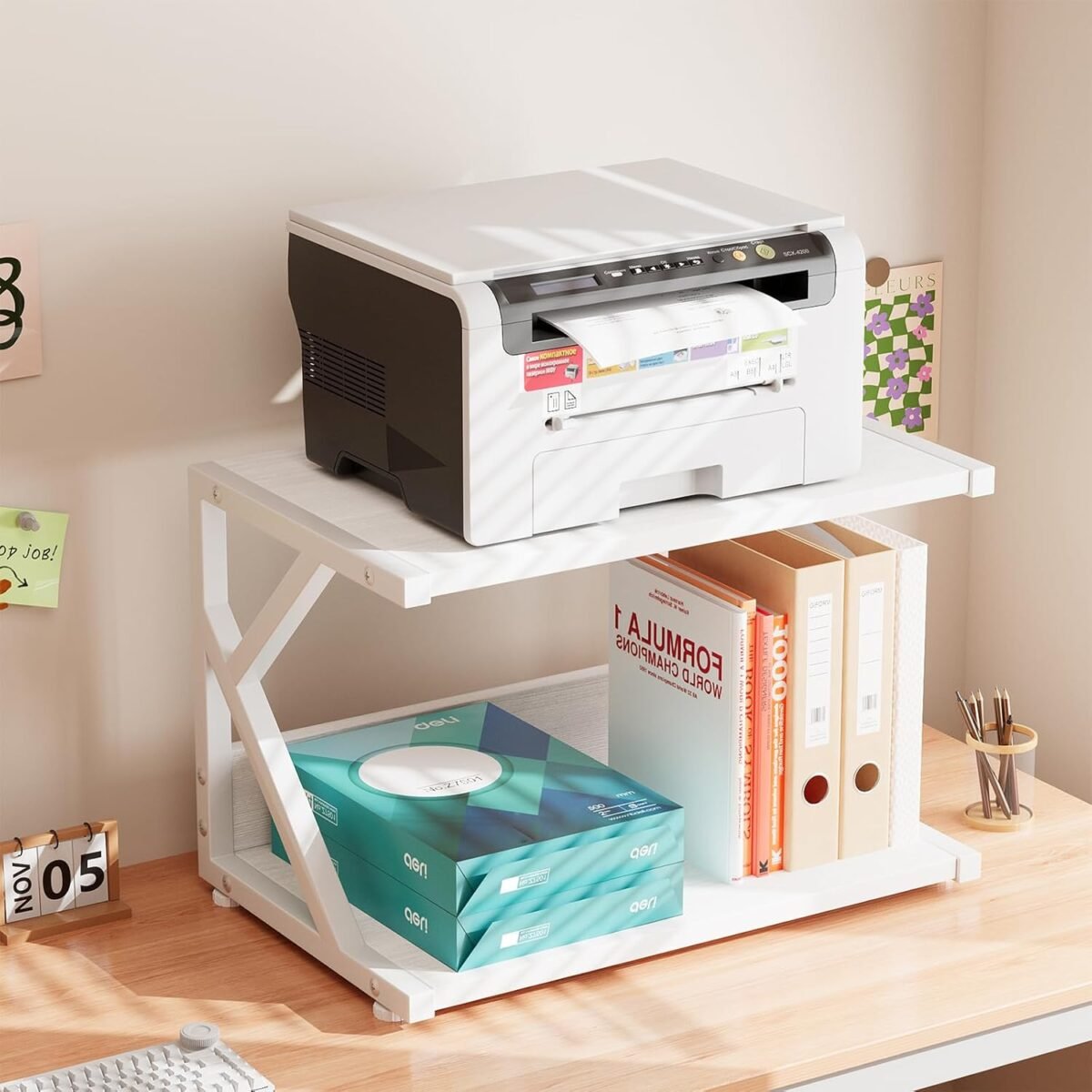 Aboxoo desktop printer stand with 2 tier wood storage shelvesunder de.jpg