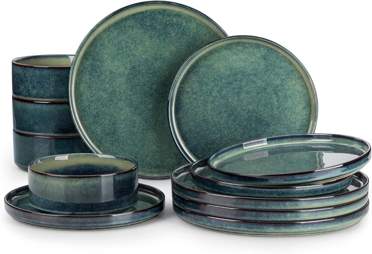 Vancasso starry plates and bowls sets12 pieces green dinnerware sets.jpg