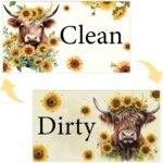 Dishwasher magnet clean dirty sign sunflower highland cow double side.jpg