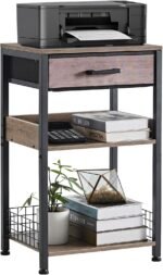 Lerliuo grey printer stand with fabric drawer 3 tier industrial side.jpg