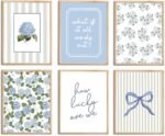 6 pcs blue hydrangea bow canvas wall art how lucky are we poster print.jpg